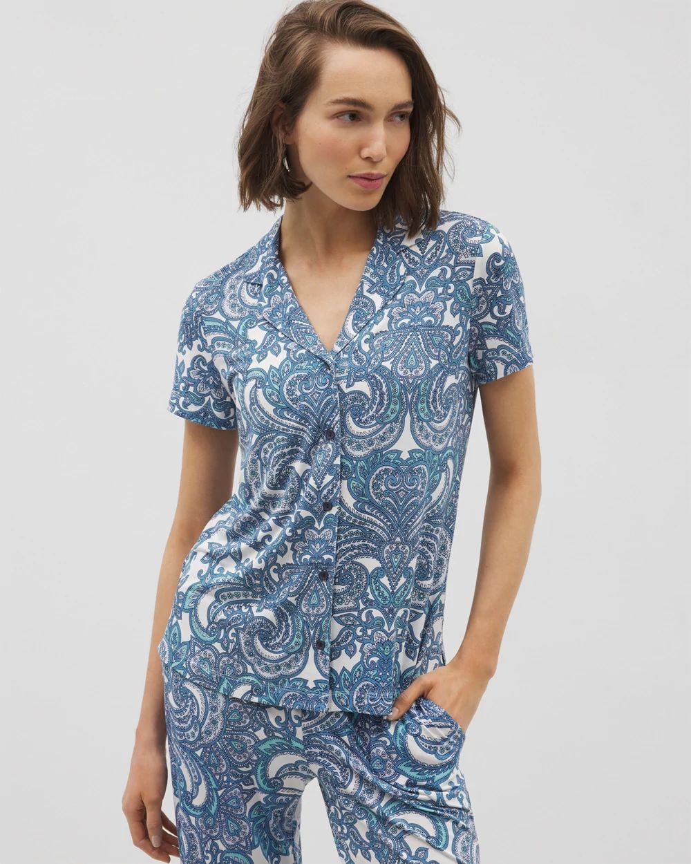 Short Sleeve Notch Collar Pajama Top