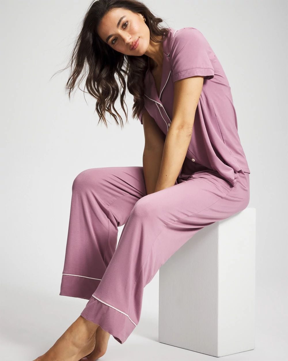 Cool Nights Solid Piped Pajama Pant