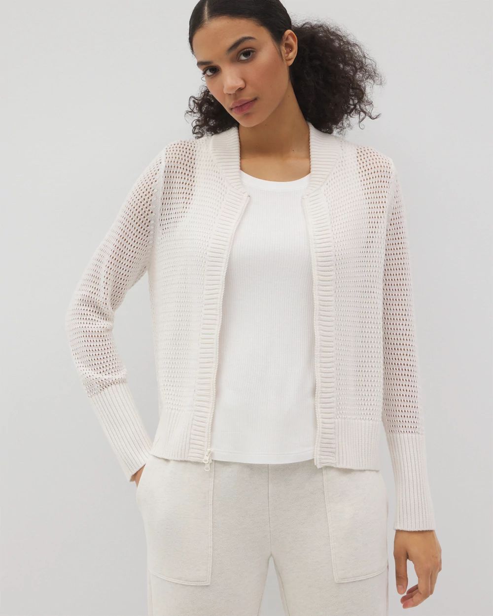 Open Stitch Zip-Up Sweater