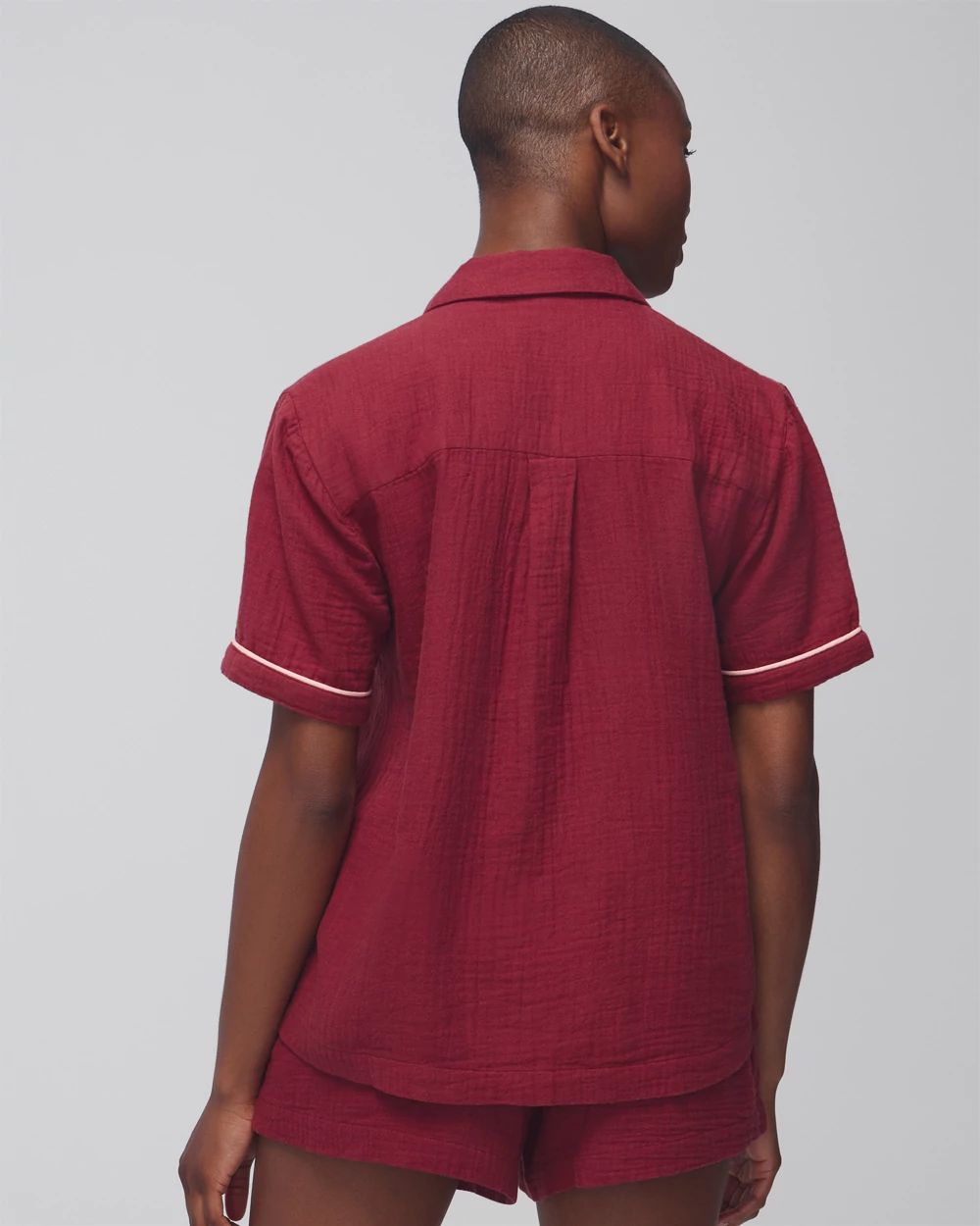 Cotton Gauze Short-Sleeve Pajama Top
