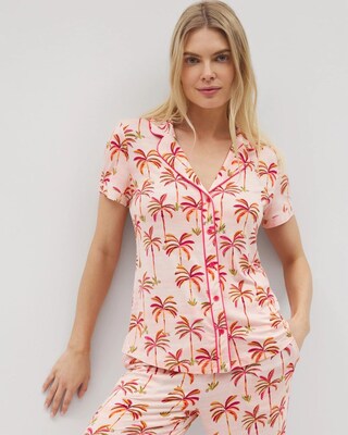 Piped Short Sleeve Notch Collar Pajama Top