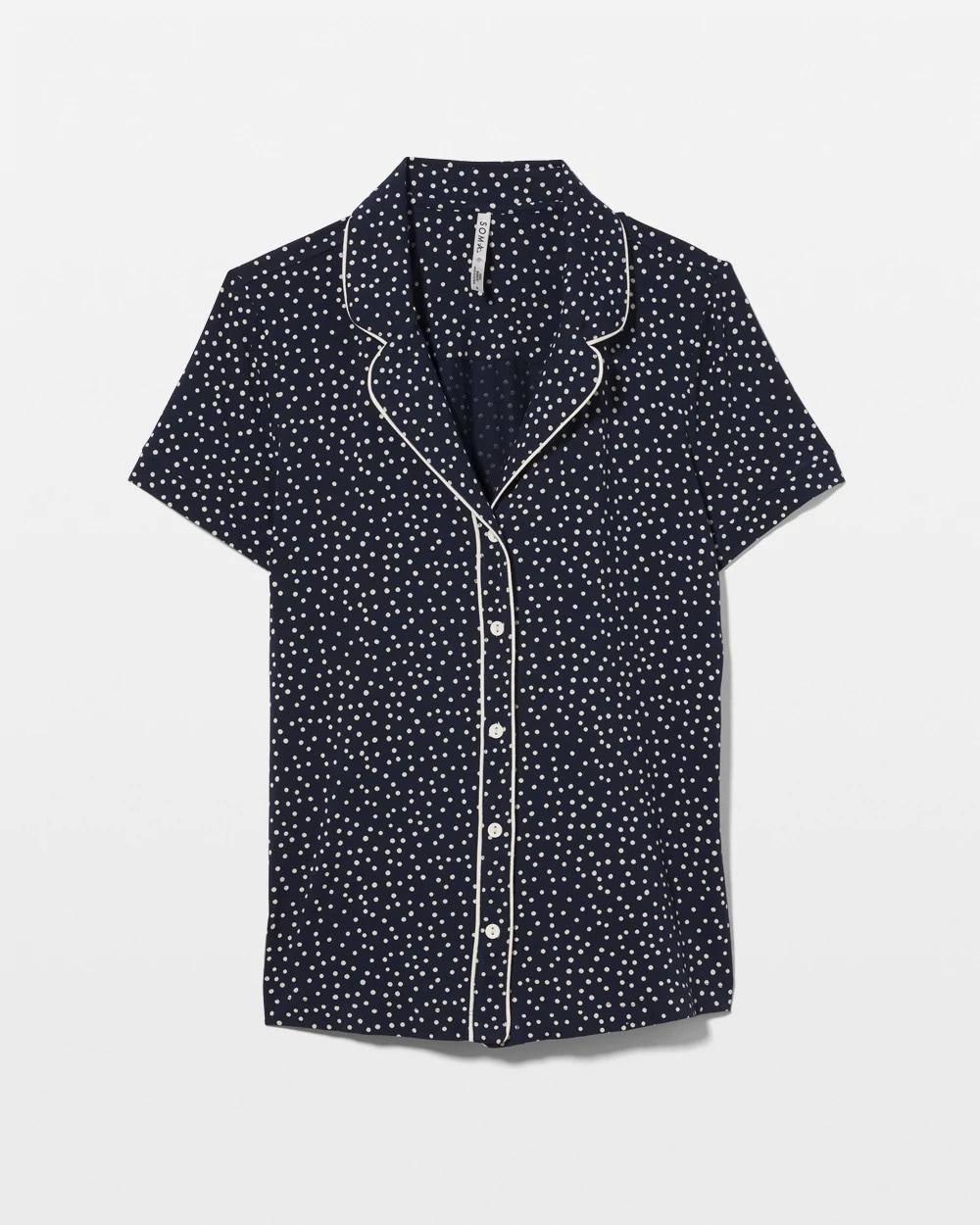 Piped Short Sleeve Notch Collar Pajama Top