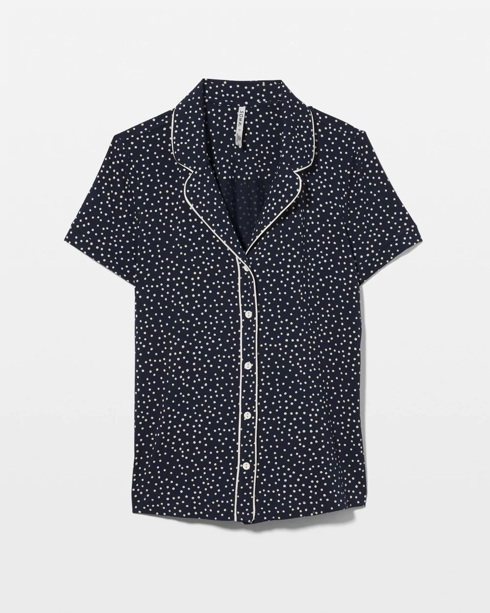 Cool Nights Piped Short Sleeve Notch Collar Pajama Top