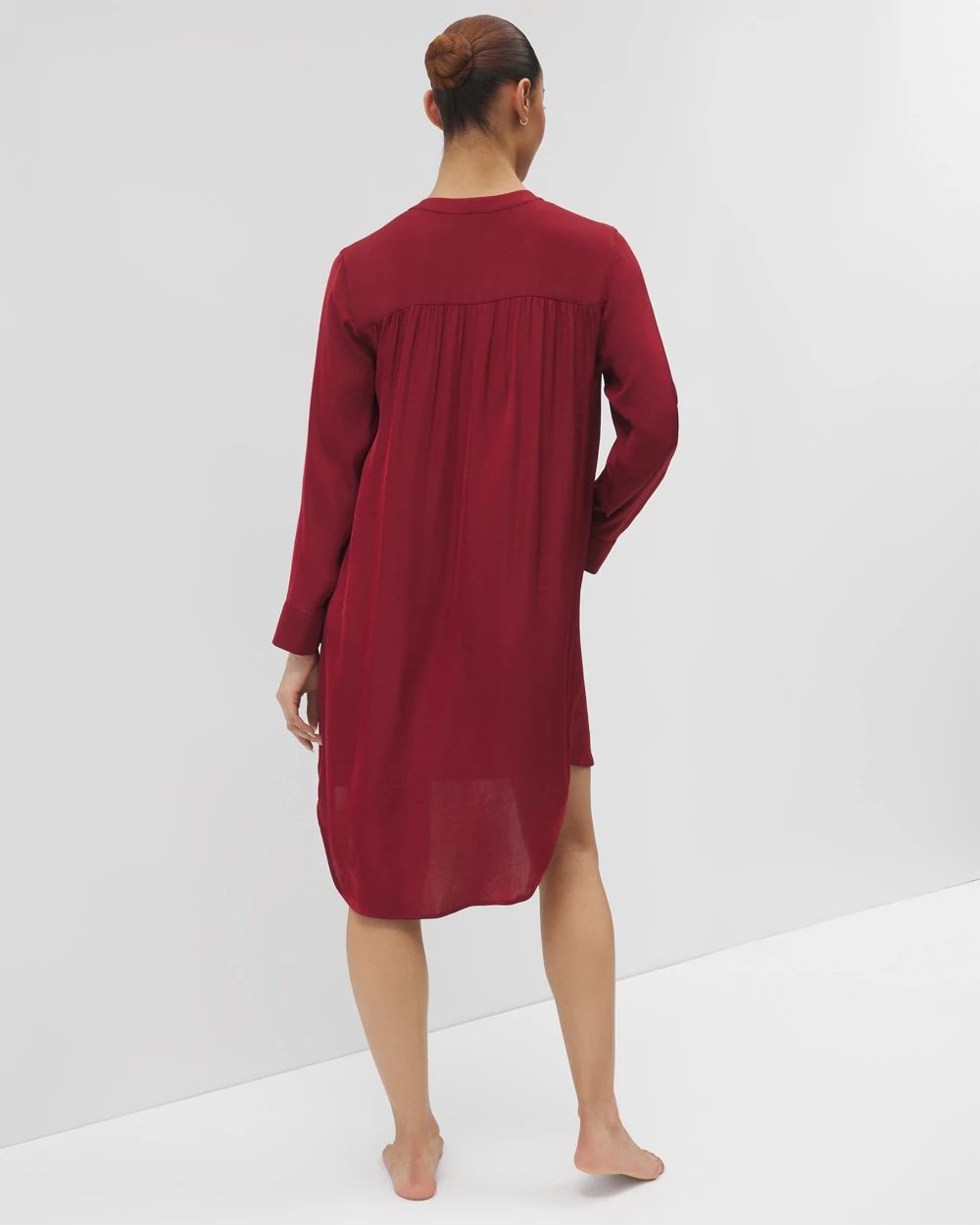 Crinkle Satin Long Sleeve Sleepshirt