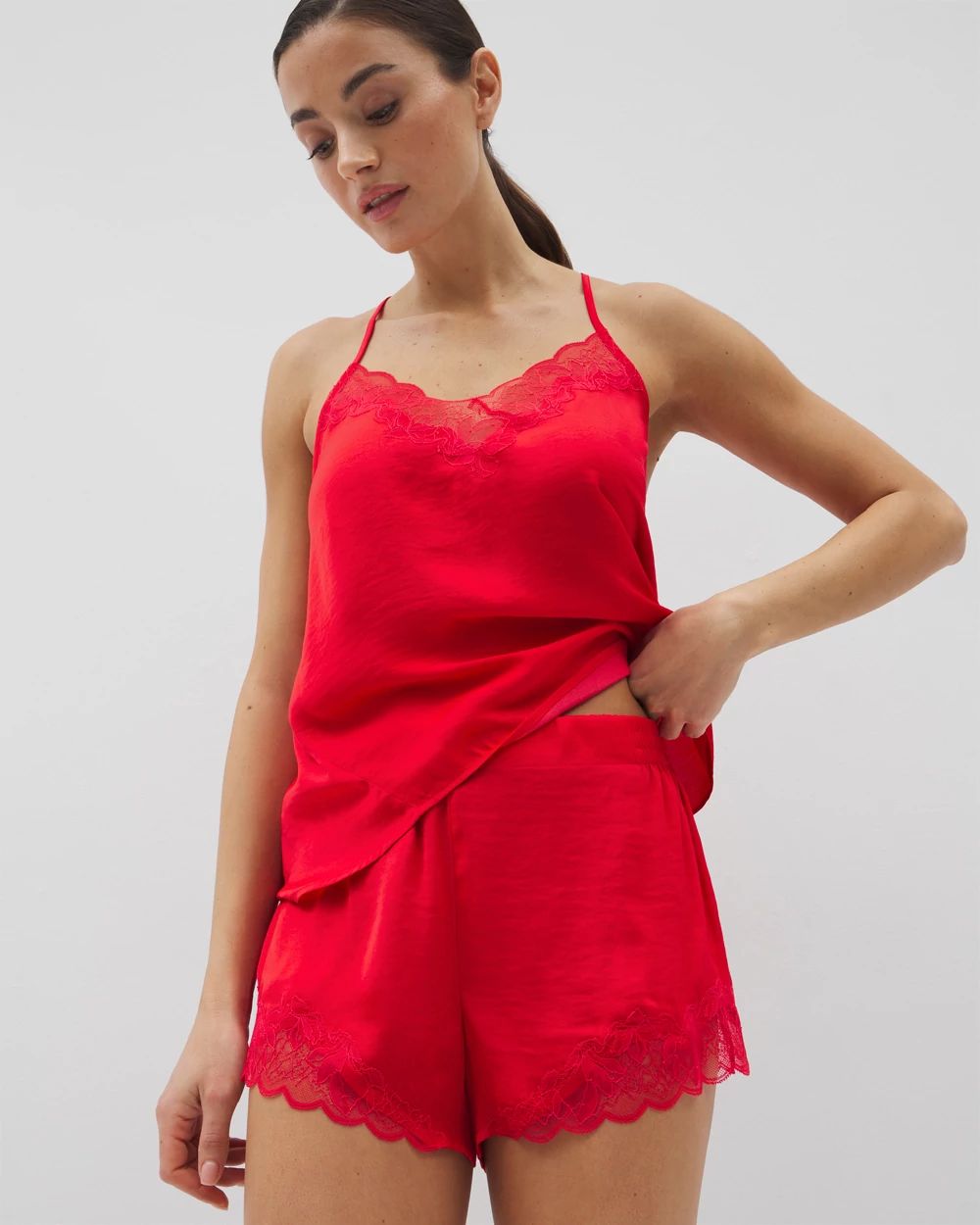Crinkle Satin Lace Trim Pajama Shorts