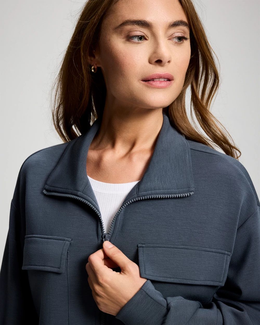 Modern Modal Funnel Neck Cinch Jacket click to view larger image.