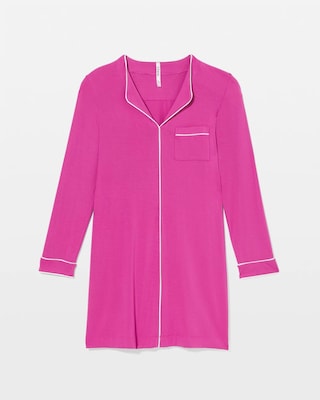 Piped Long-Sleeve Sleepshirt