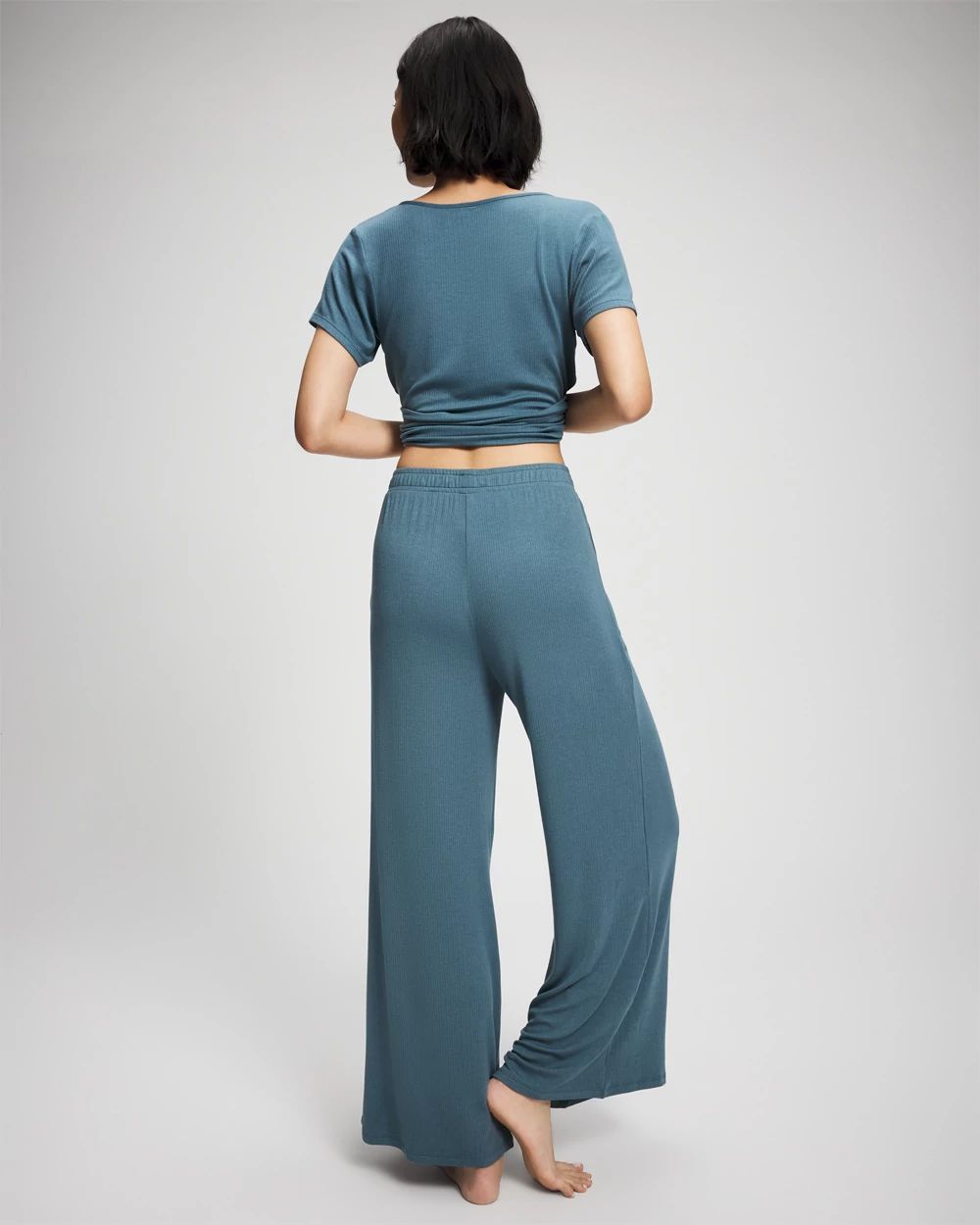 Lightweight Rib Knit Wide Leg Pajama Pants click to view larger image.