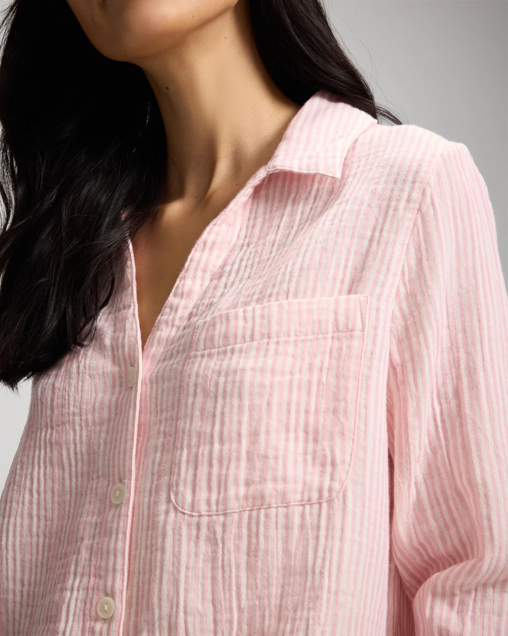 Cotton Gauze Long Sleeve Notch Collar Pajama Top click to view larger image.