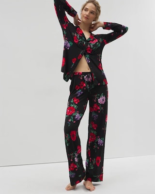 Long-Sleeve Printed Notch Collar Pajama Top click to view larger image.