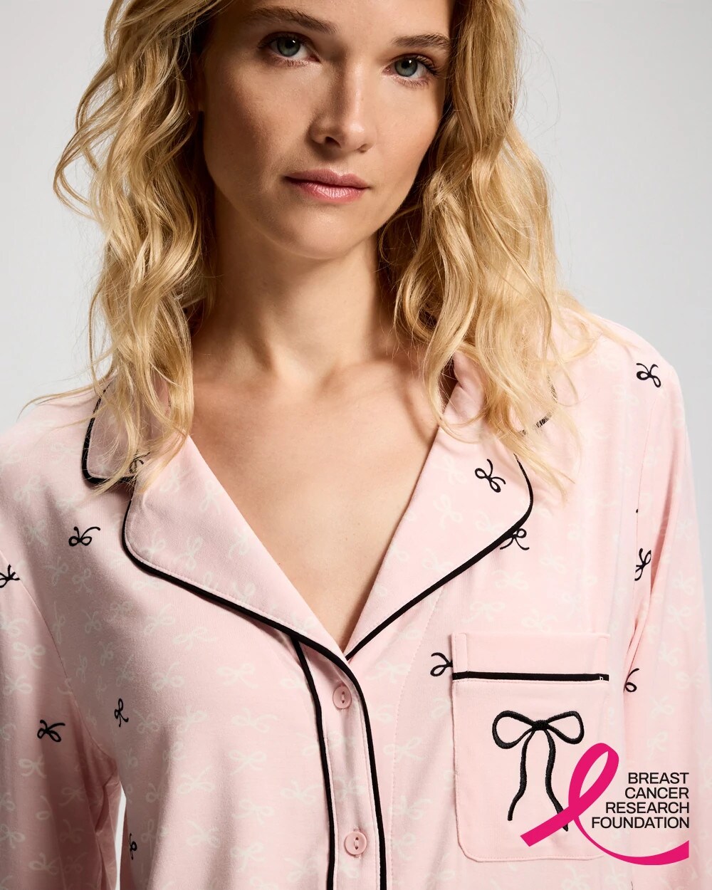 x BCRF Printed Long-Sleeve Notch Collar Pajama Top