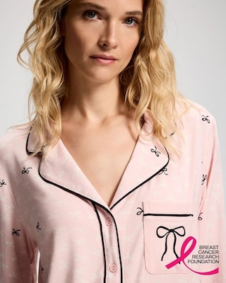 x BCRF Printed Long-Sleeve Notch Collar Pajama Top