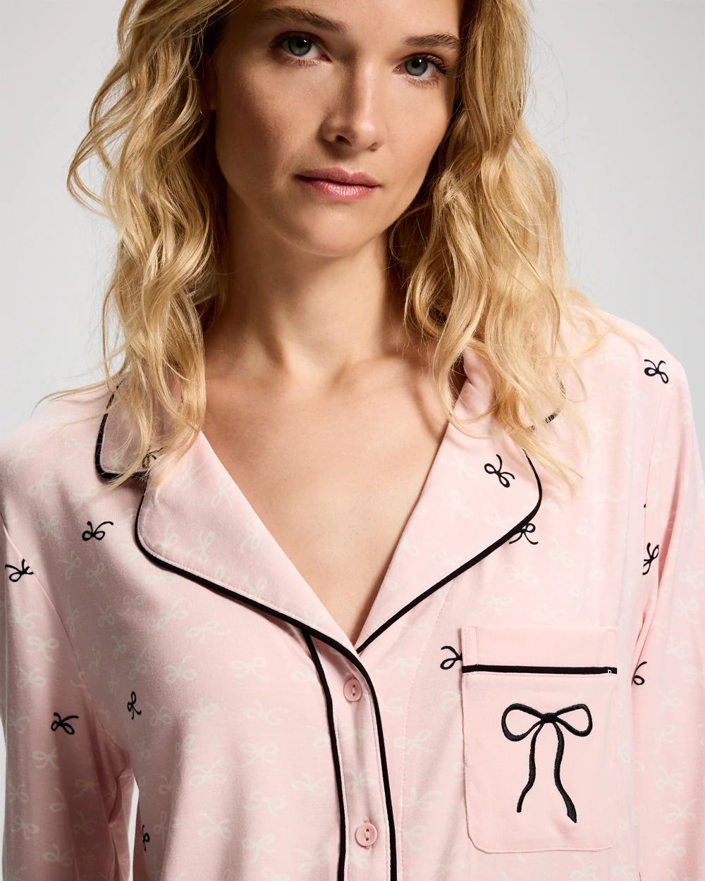 x BCRF Printed Long-Sleeve Notch Collar Pajama Top click to view larger image.