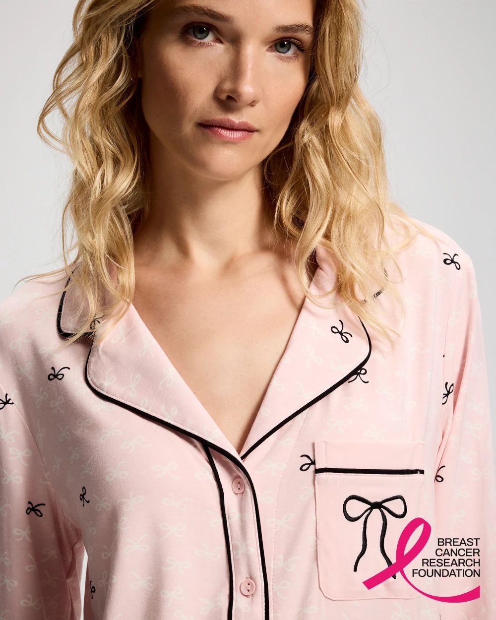 x BCRF Printed Long-Sleeve Notch Collar Pajama Top