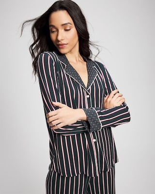 Cool Nights Long Sleeve Notch Collar with Piped Placket Pajama Top