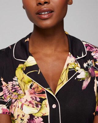 Piped Short Sleeve Notch Collar Pajama Top