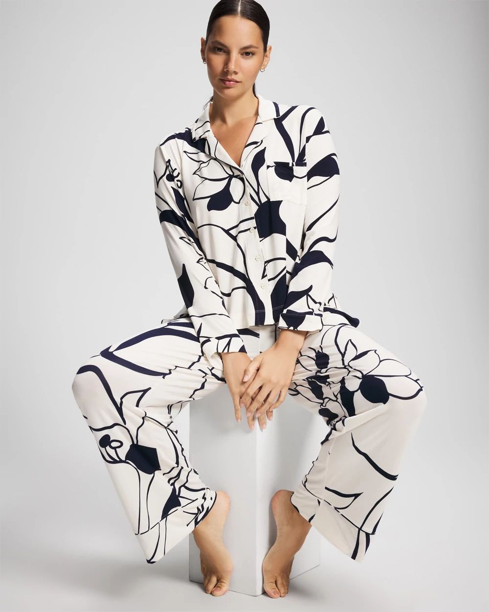 Long-Sleeve Notch Collar Pajama Top click to view larger image.