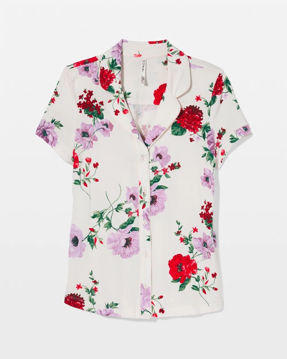 Piped Short Sleeve Notch Collar Pajama Top click to view larger image.