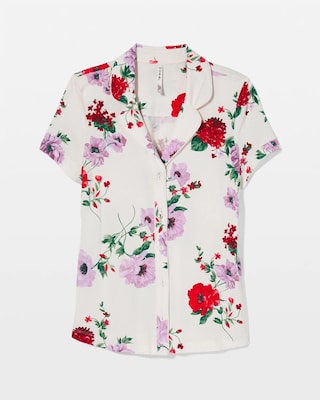 Piped Short Sleeve Notch Collar Pajama Top click to view larger image.