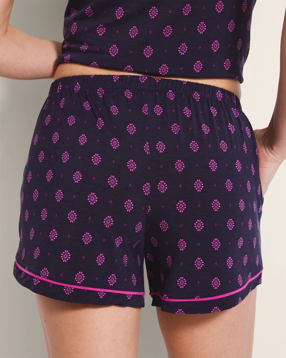Printed Piped Pajama Shorts click to view larger image.