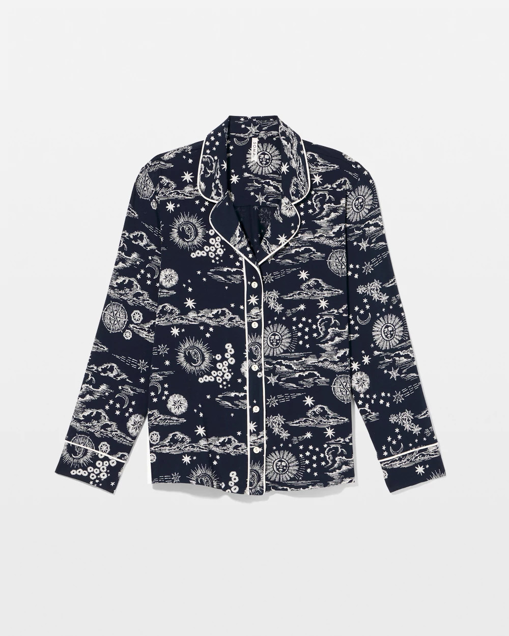 Cool Nights Long Sleeve Notch Collar with Piped Placket Pajama Top