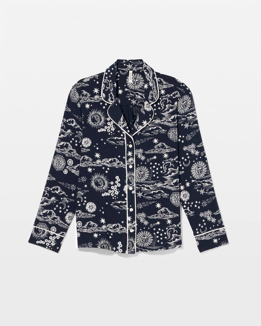 Cool Nights Long Sleeve Notch Collar with Piped Placket Pajama Top