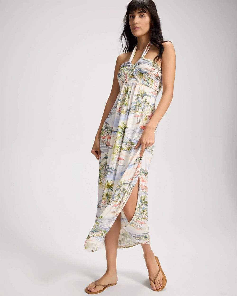 Soft Jersey Twist-Front Halter Maxi Bra Dress