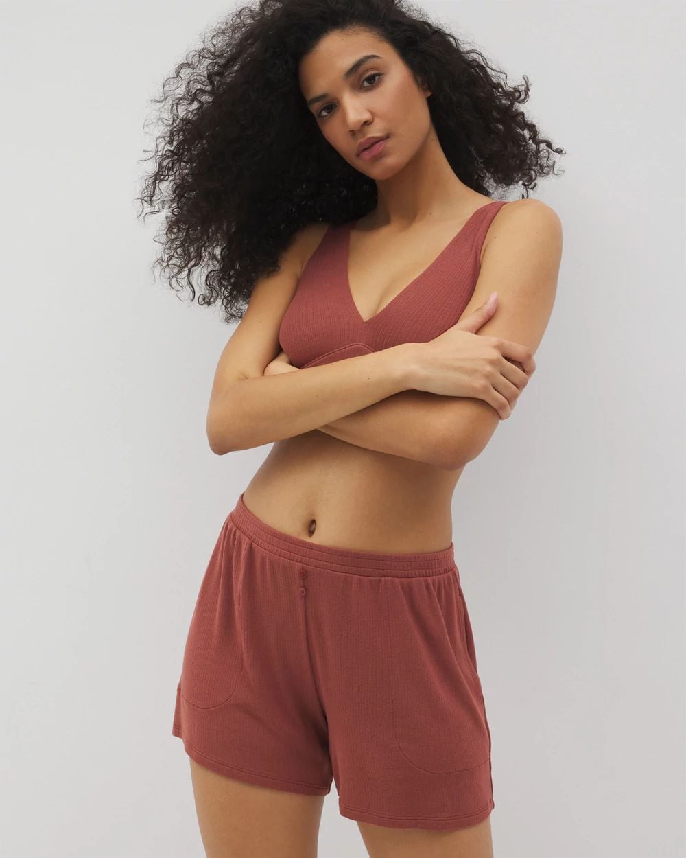 Lightweight Rib Knit Pajama Shorts