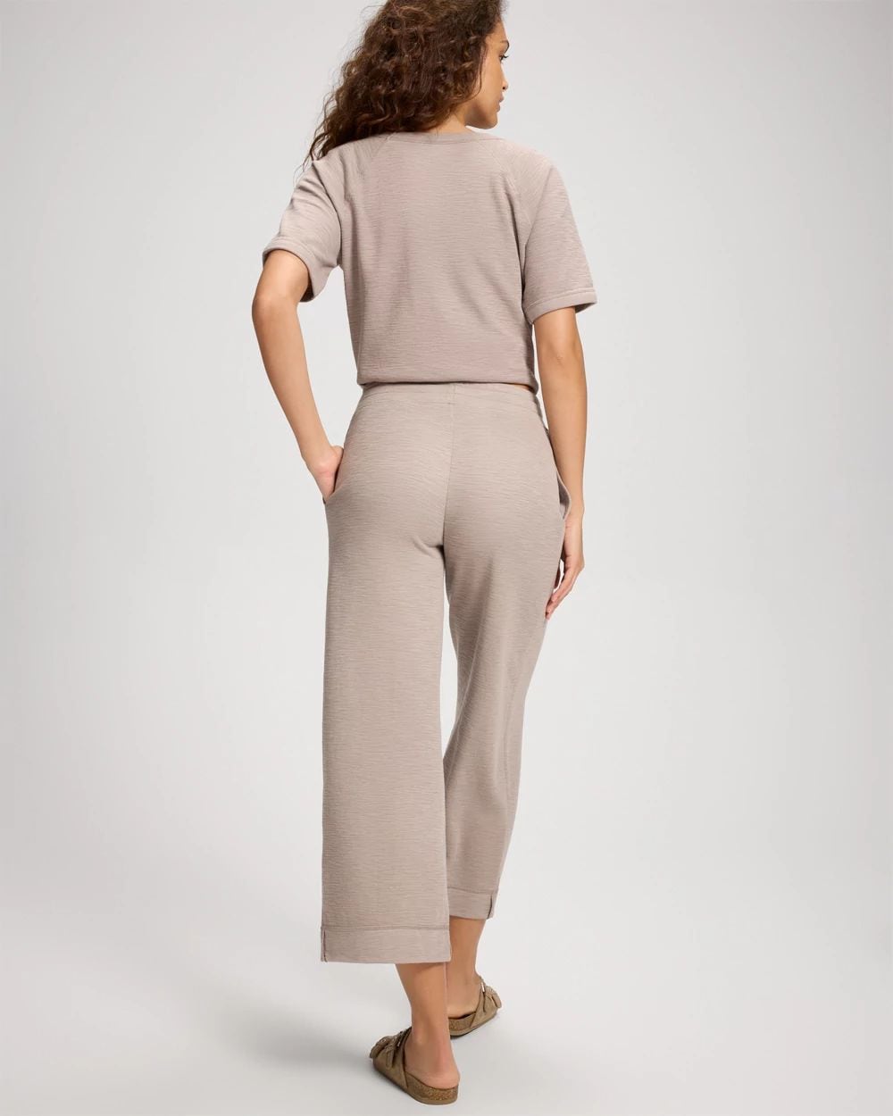 Slub French Terry Relaxed Wide Leg Ankle Pants click to view larger image.