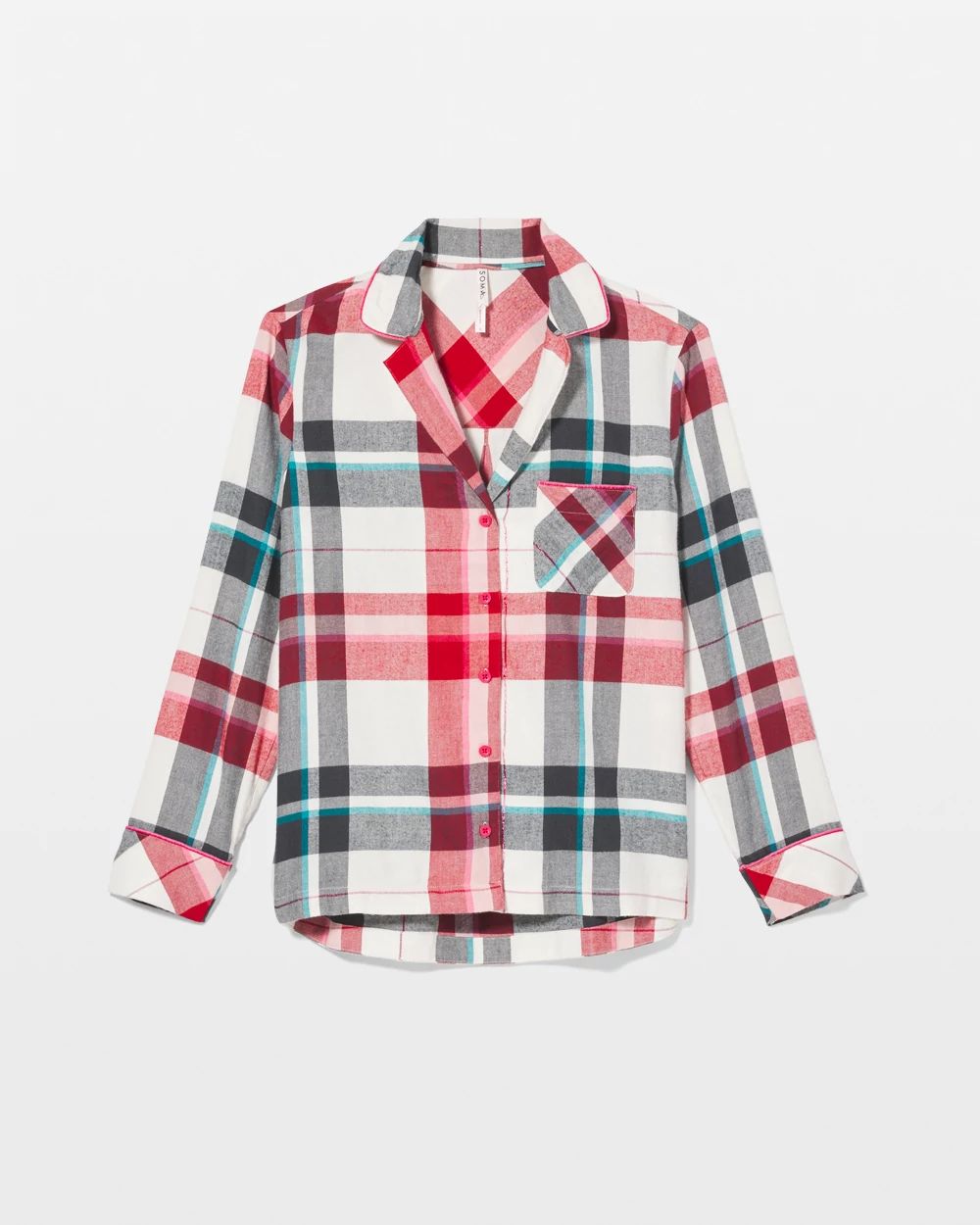 Flannel Super Soft Long-Sleeve Notch Collar Pajama Top