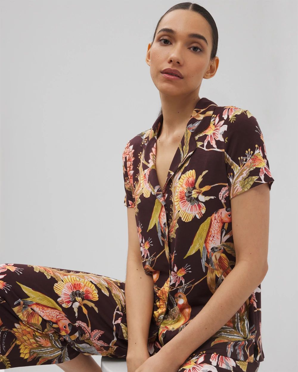 Short Sleeve Notch Collar Pajama Top click to view larger image.