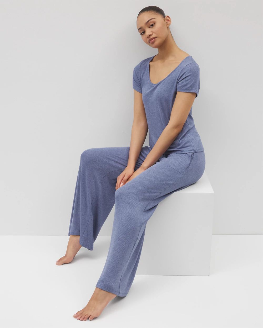 Lightweight Rib Knit Wide Leg Pajama Pants