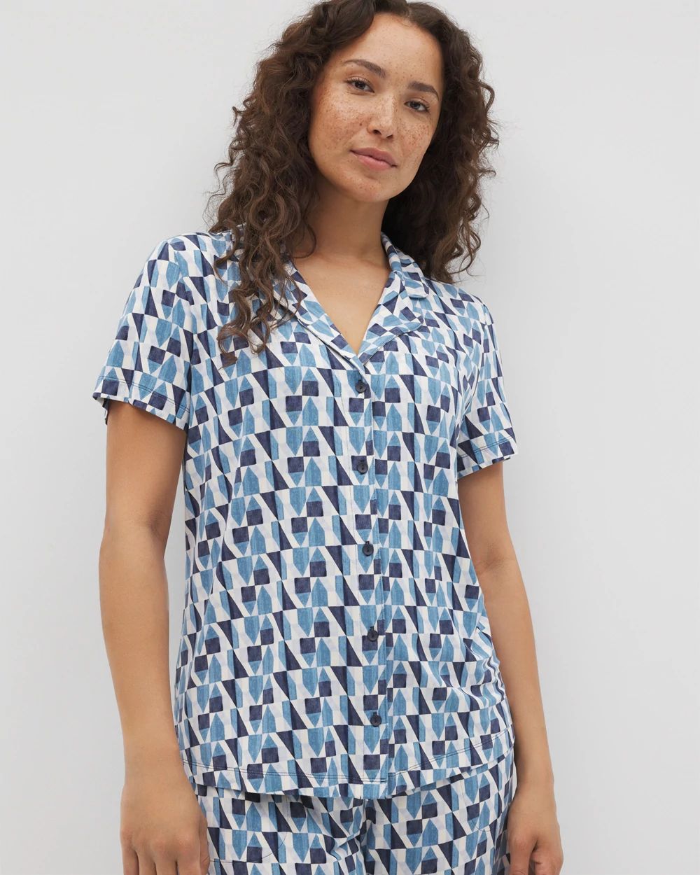Cool Nights Short Sleeve Notch Collar Pajama Top