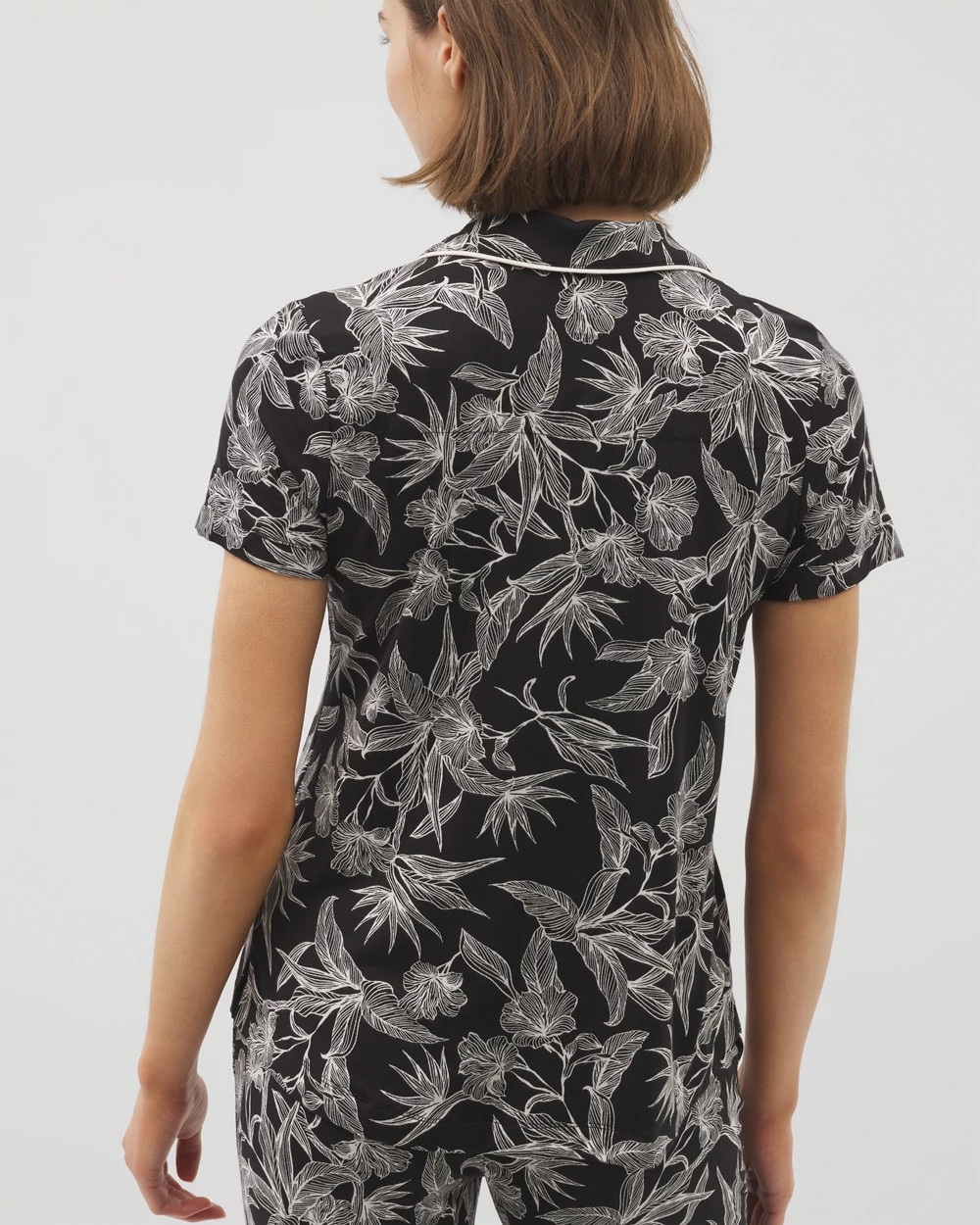 Piped Short Sleeve Notch Collar Pajama Top