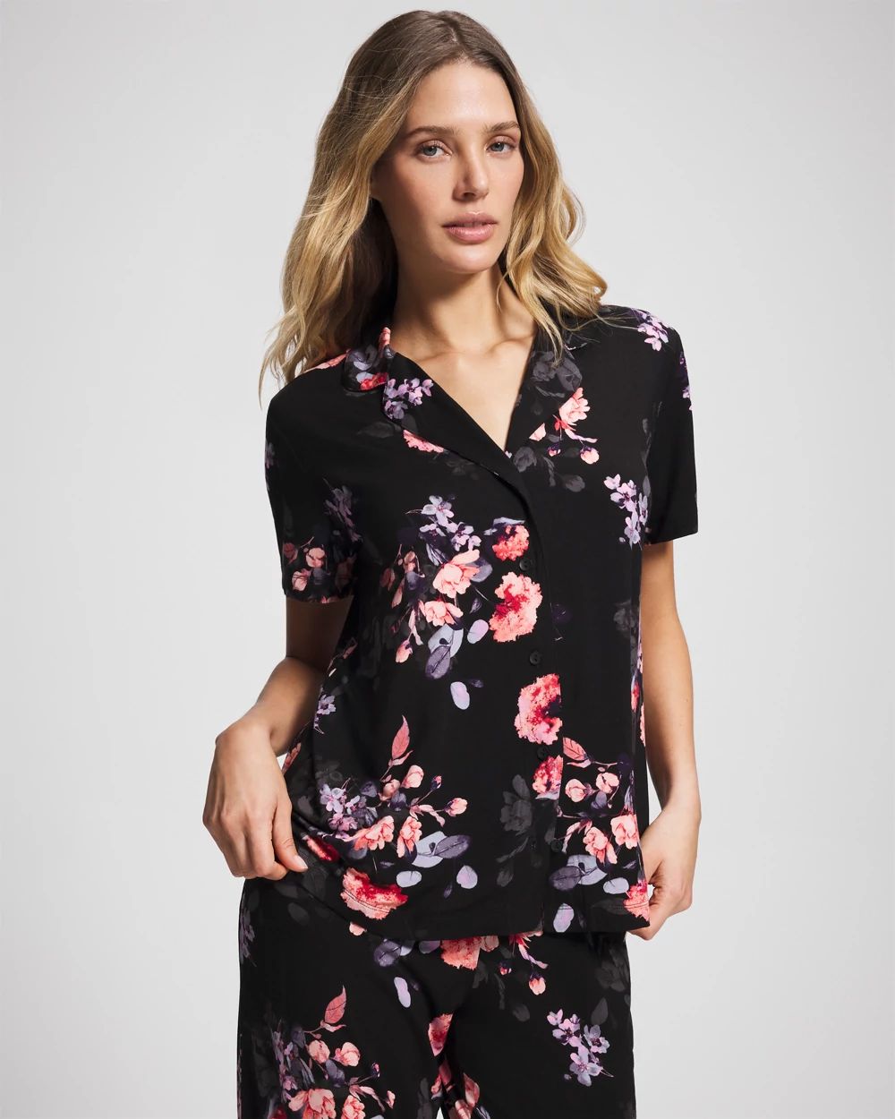 Cool Nights Short Sleeve Notch Collar Pajama Top