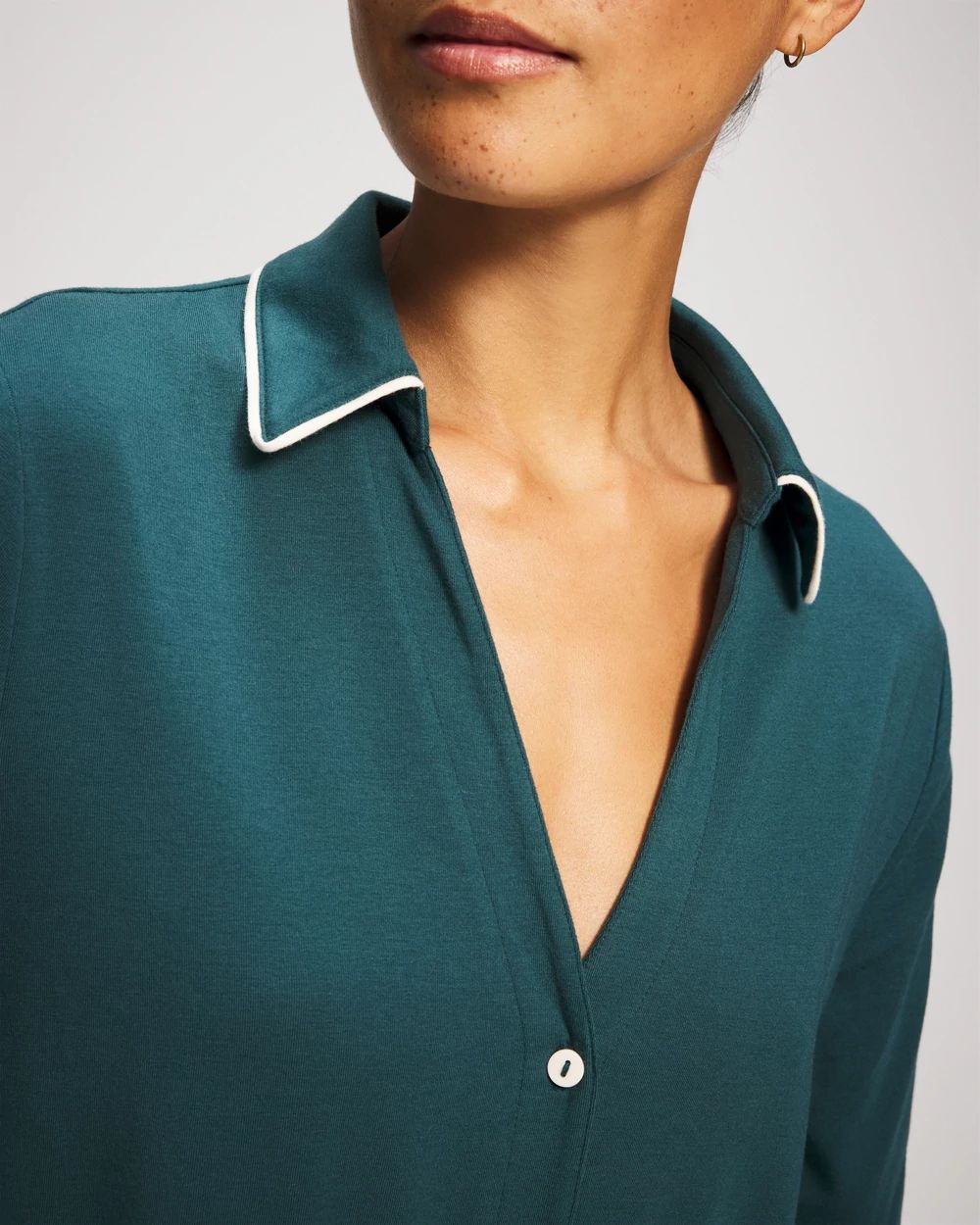 Long-Sleeve Notch Collar Pajama Top click to view larger image.