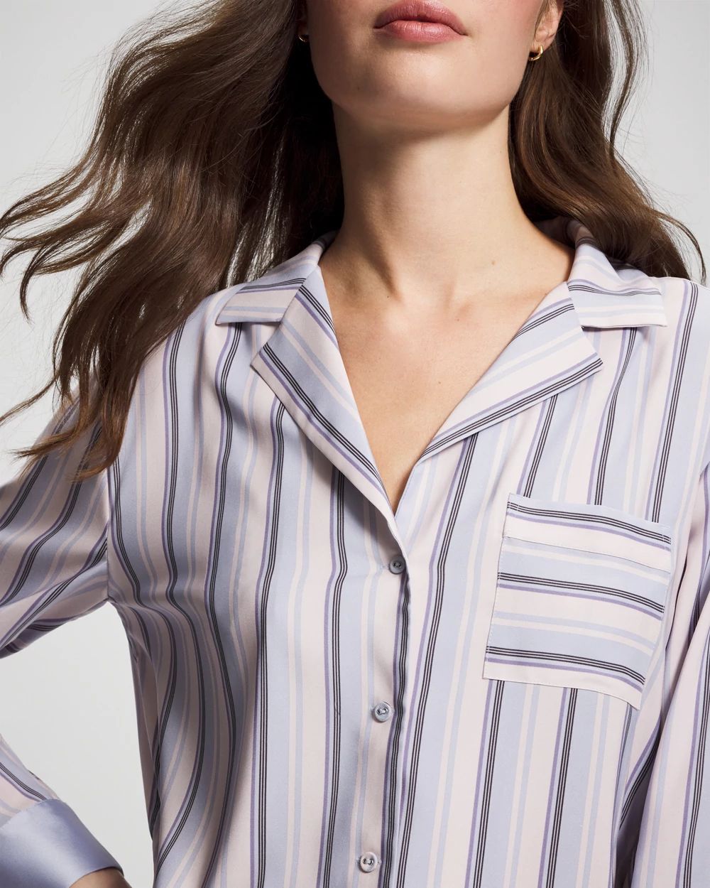 Satin Long-Sleeve Notch Collar