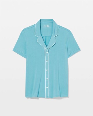 Piped Short Sleeve Notch Collar Pajama Top click to view larger image.
