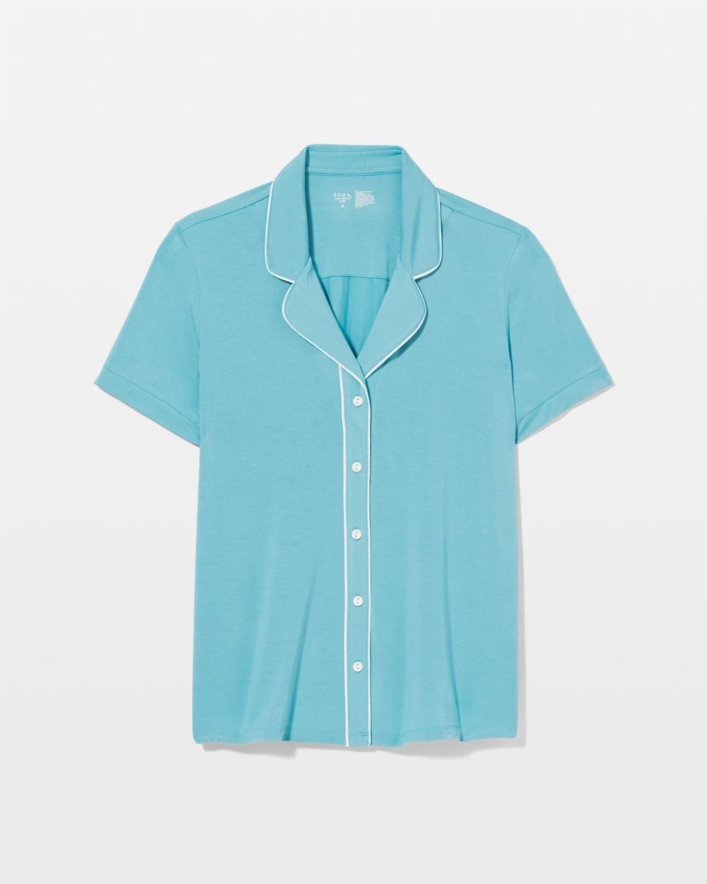 Cool Nights Piped Short Sleeve Notch Collar Pajama Top