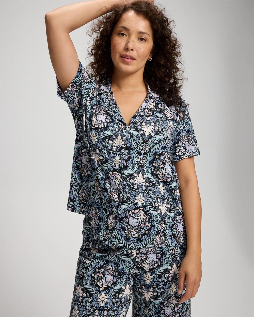 Short Sleeve Notch Collar Pajama Top
