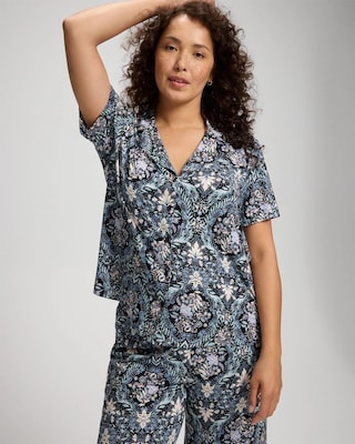 Short Sleeve Notch Collar Pajama Top