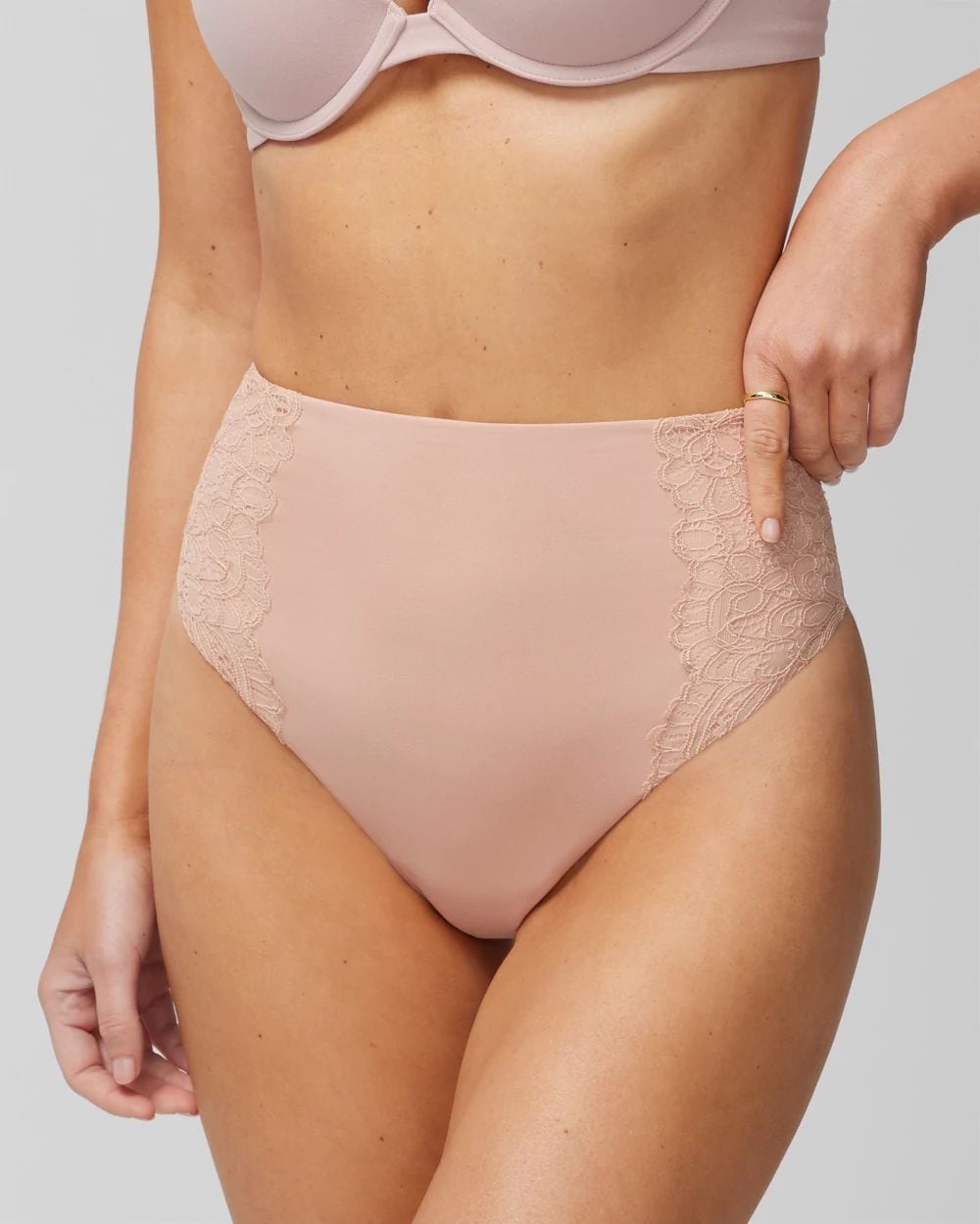 Vanishing Tummy High-Waist Thong Panty With Lace