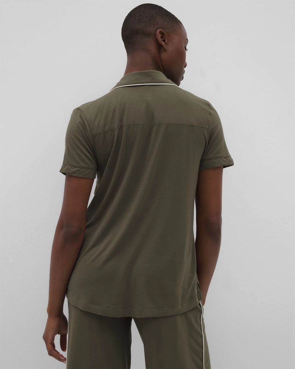 Solid Short Sleeve Notch Collar Pajama Top click to view larger image.