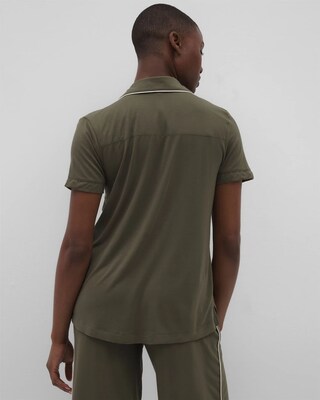 Solid Short Sleeve Notch Collar Pajama Top click to view larger image.