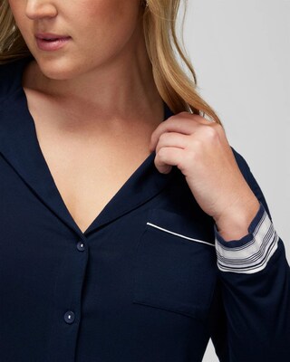 High-Low Long-Sleeve Notch Collar Pajama Top