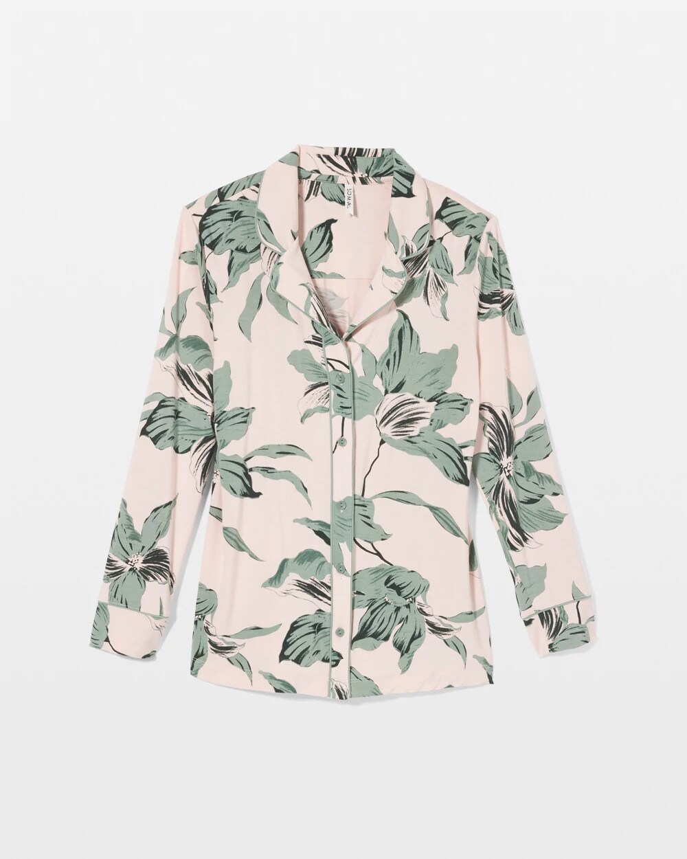 Long-Sleeve Printed Notch Collar Pajama Top