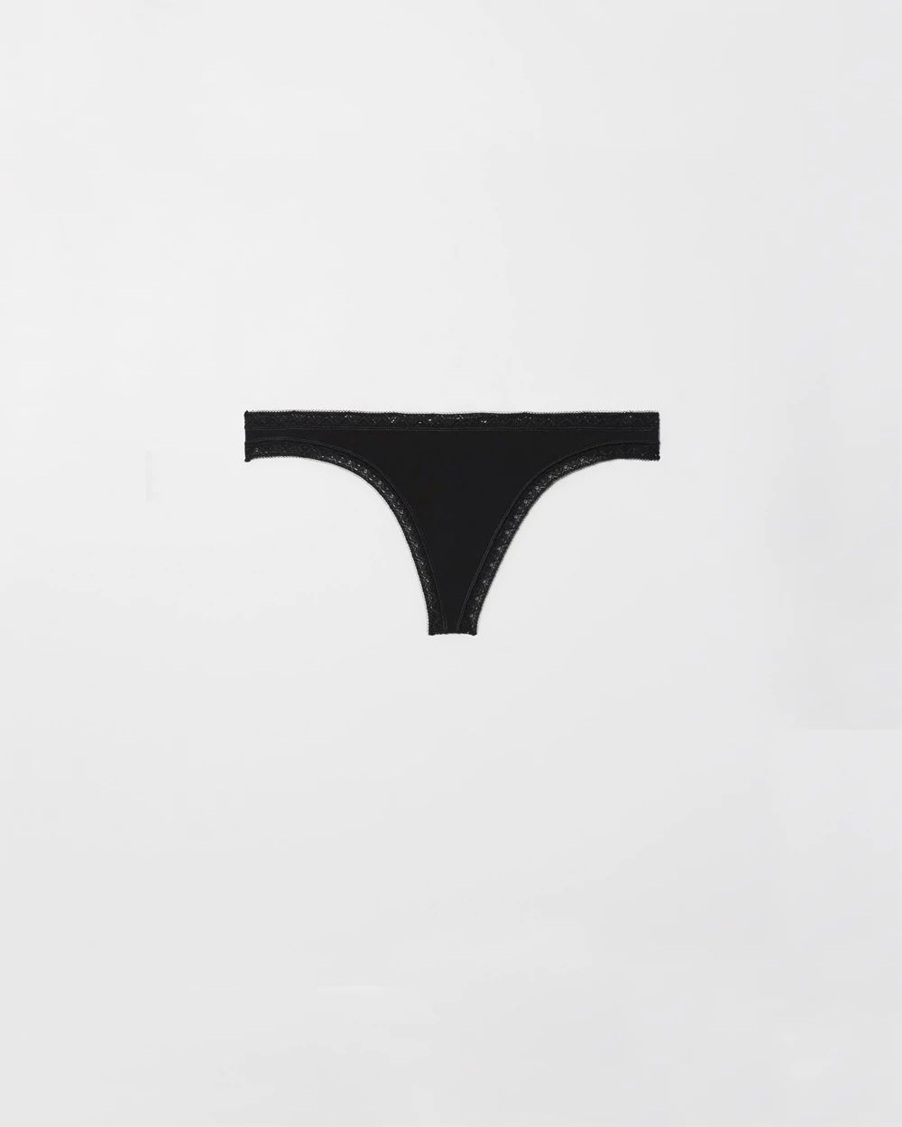 Cotton Thong Panty with Lace Trim