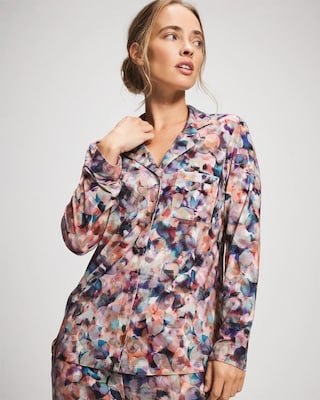 Long-Sleeve Notch Collar Pajama Top