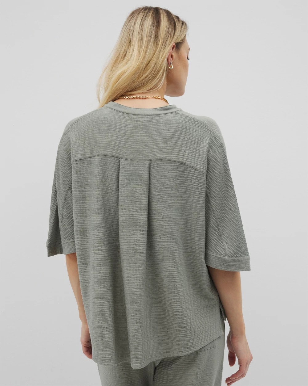 Crinkle Knit Relaxed Button-Up Top