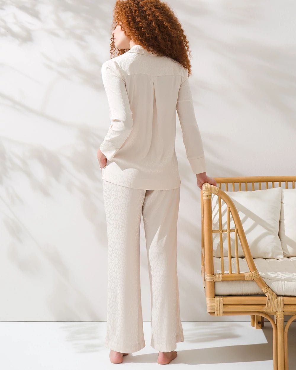 Satin Leopard Jacquard Long Sleeve Pajama Set